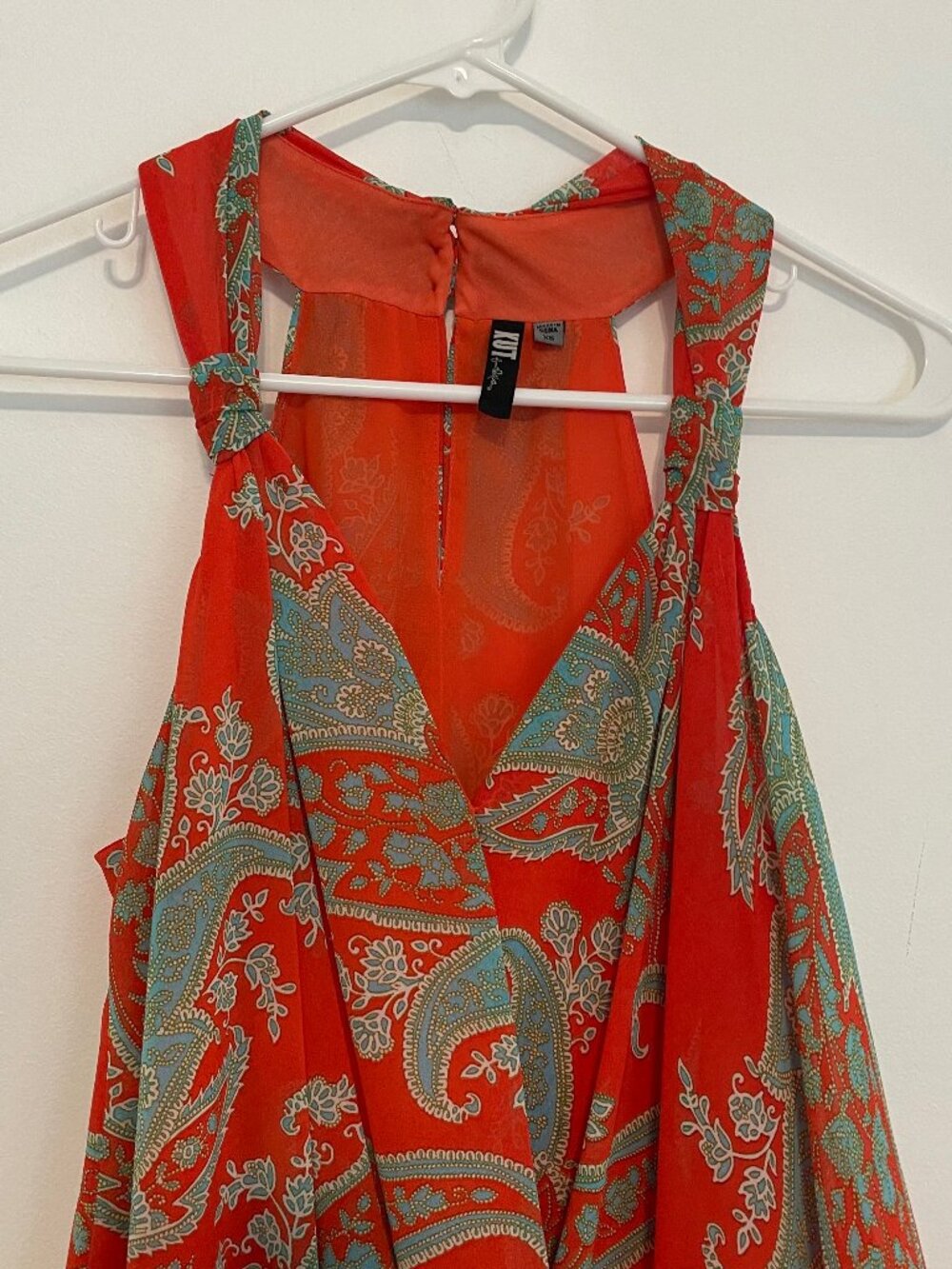 KUT FROM THE KLOTH Orange Blue Paisley Surplice Faux Wrap Sleeveless Tank Blouse - Picture 3 of 12